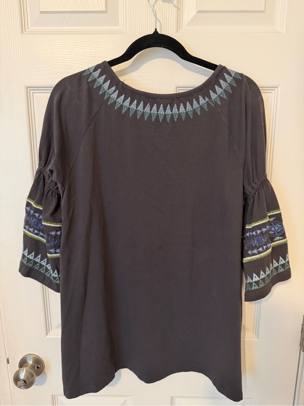Women's Black Embroidered Boho Bell-Sleeve Tunic 100% Cotton - Picture 3 of 3